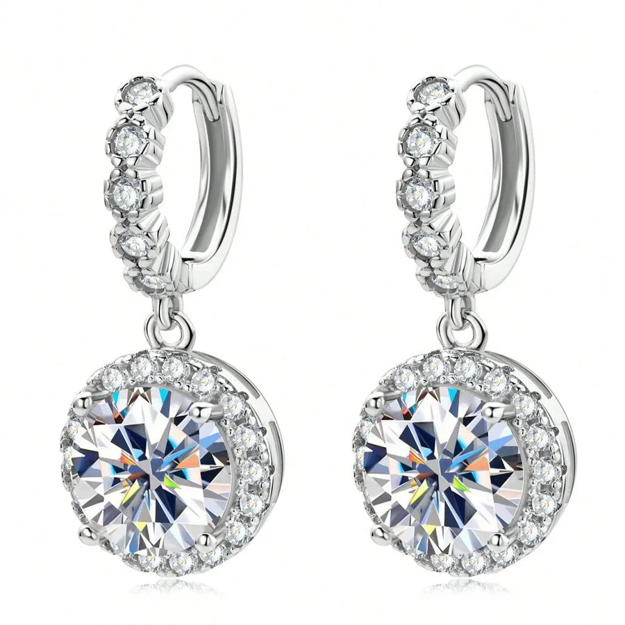 Round Moissanite Drop Earrings