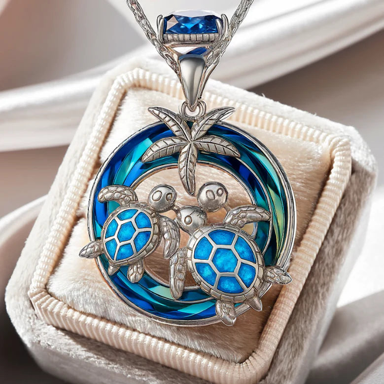 Opal Circle Turtle Palm Necklace