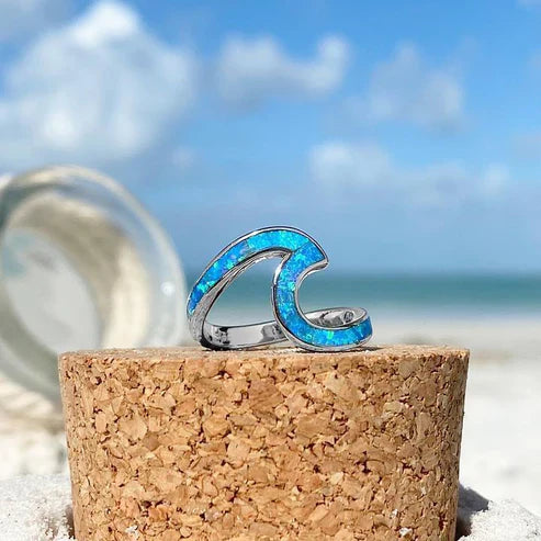 Opal and Silver Ocean Wave Ring