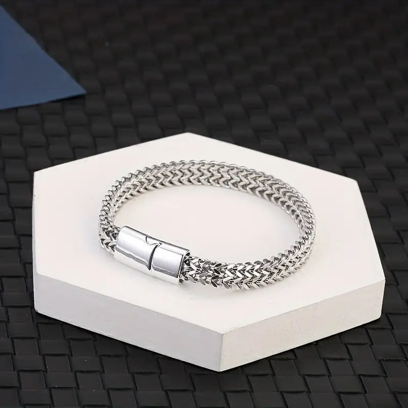 Men's Stainless Steel Braided Chain Magnetic Buckle Bracelet