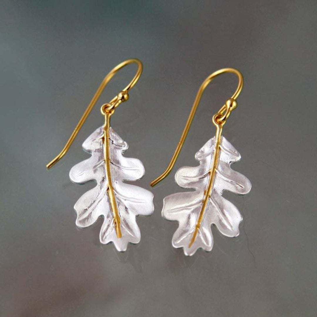 Boho Gold Earrings adorned with delicate white leaves