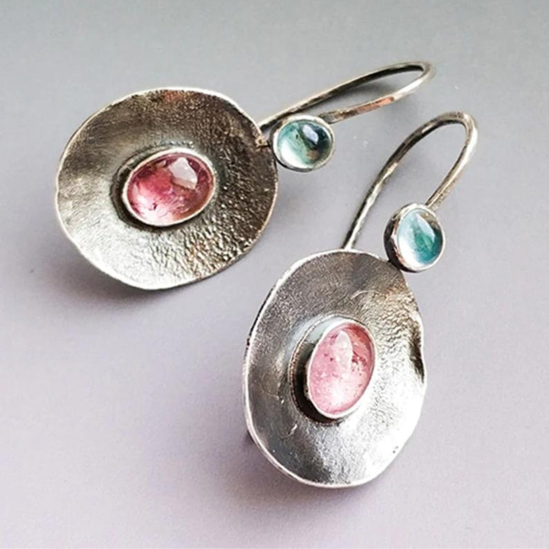 Boho Silver Earrings with Sparkling Bicolor Crystals