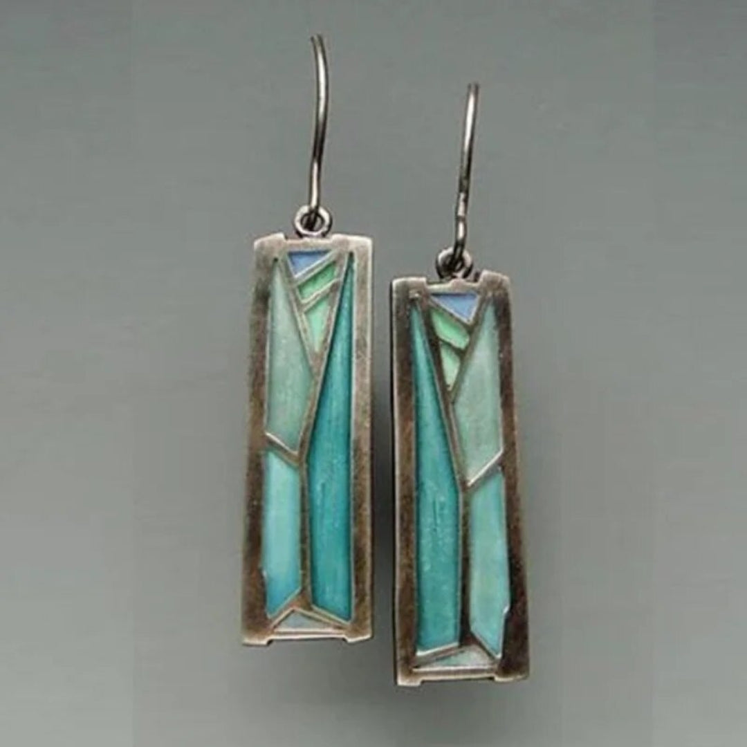 Rectangular Blue Enamel Earrings