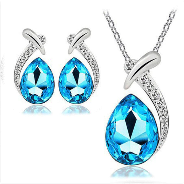 Elegant Sterling Silver Necklace and Earring Set with Blue Zirconium