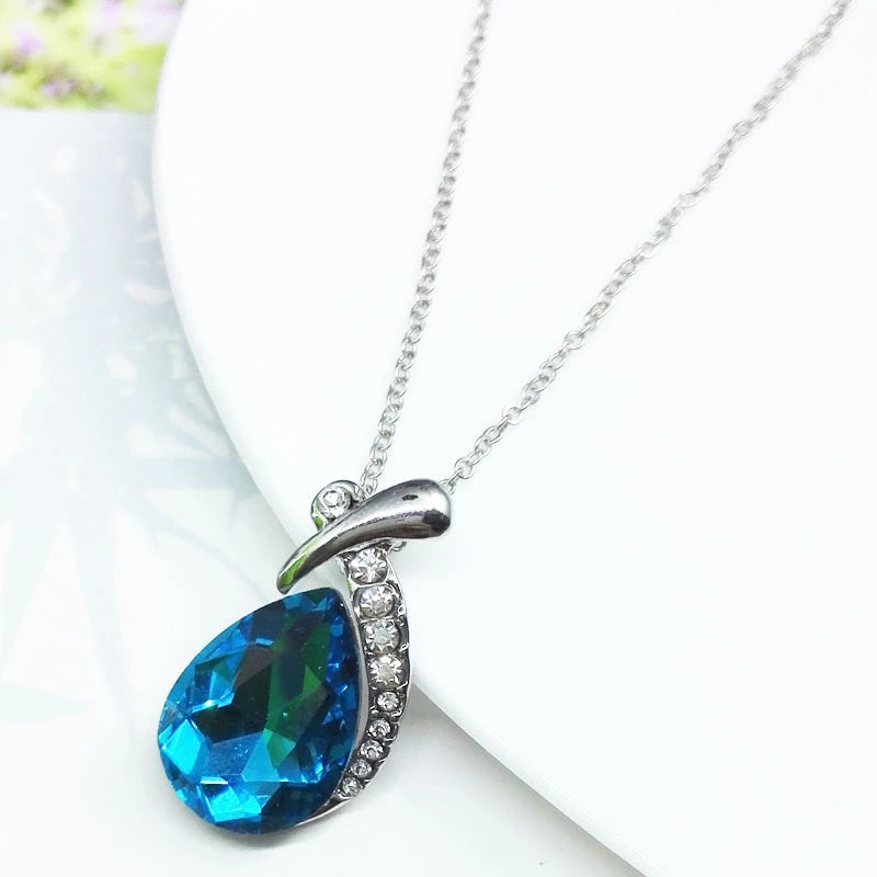Elegant Sterling Silver Necklace and Earring Set with Blue Zirconium