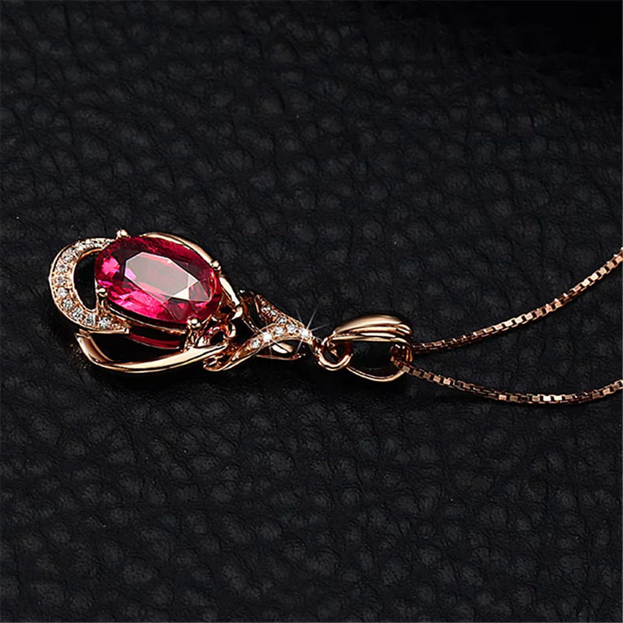 Exquisite Red Crystal Gold Necklace