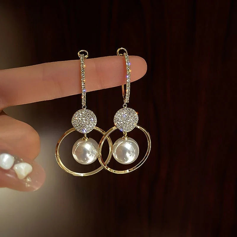 Luxury Earrings with Cultured Pearls and Zirconia