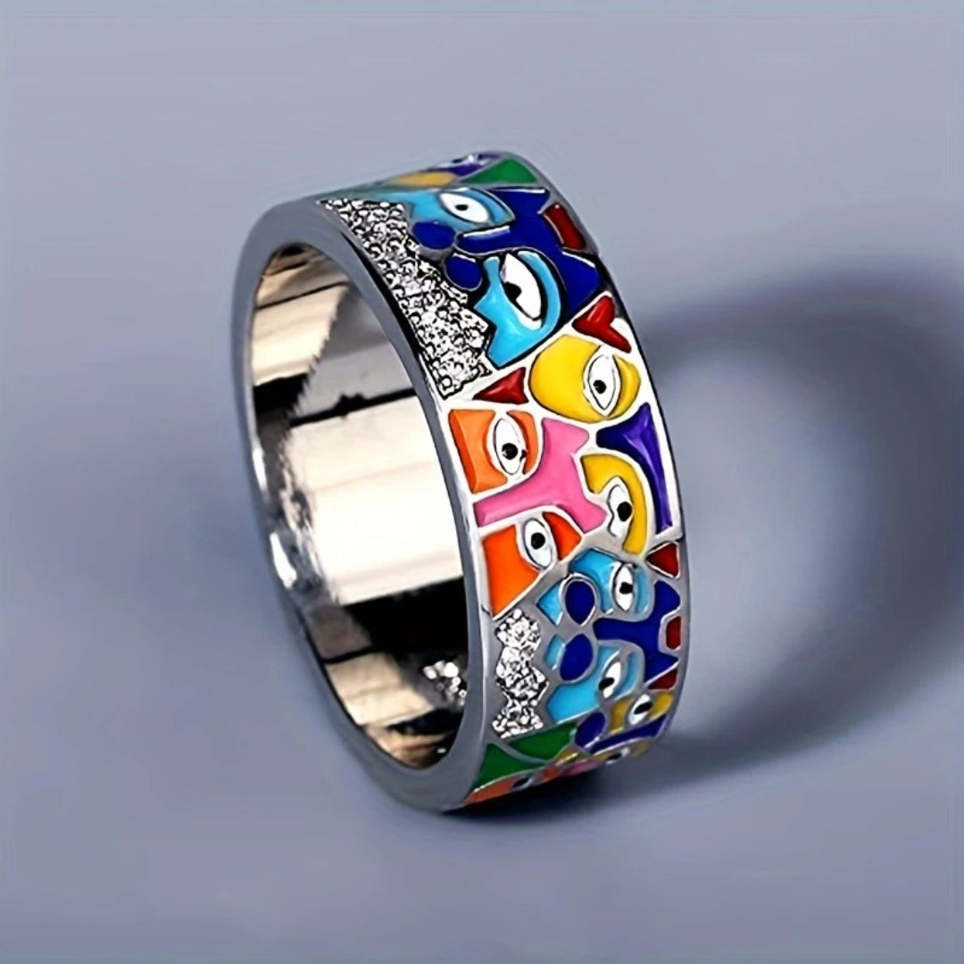 Silver ring with colorful eyes