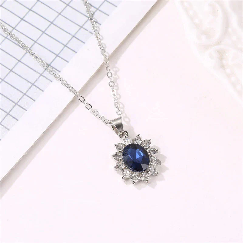 Dazzling Silver Necklace and Earring Set with Sapphire and Zircon