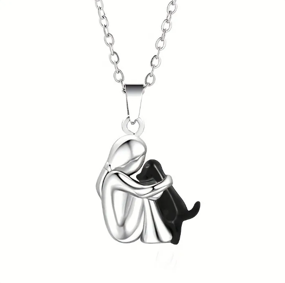 Fashion Little Girl And Dog Hug Necklace