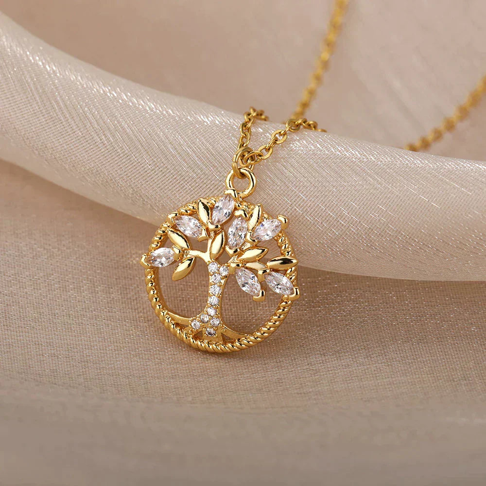 Tree of Life Necklace with Zircon in Gold