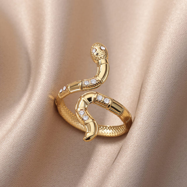 Adjustable Snake Ring adorned with Sparkling Zircons