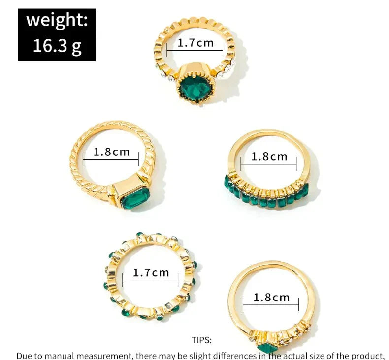 Zarina Exquisite Emerald Gold Ring Set