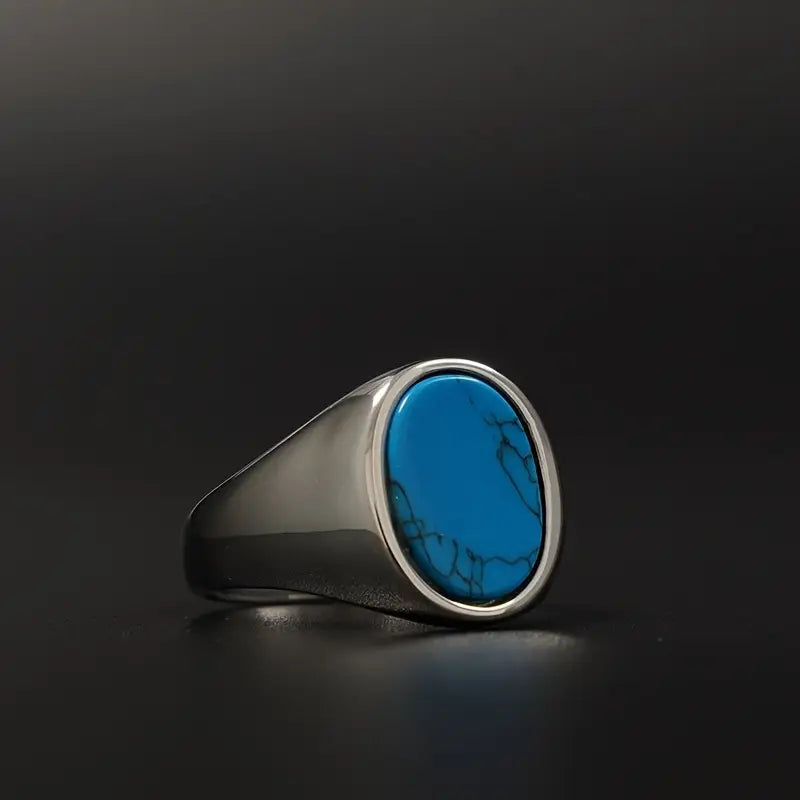 Men's Stainless Signet Ring Featuring Faux Gemstones