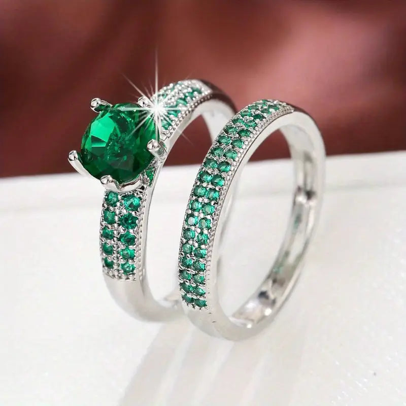 18K Gold Zirconia Eternity Rings Set