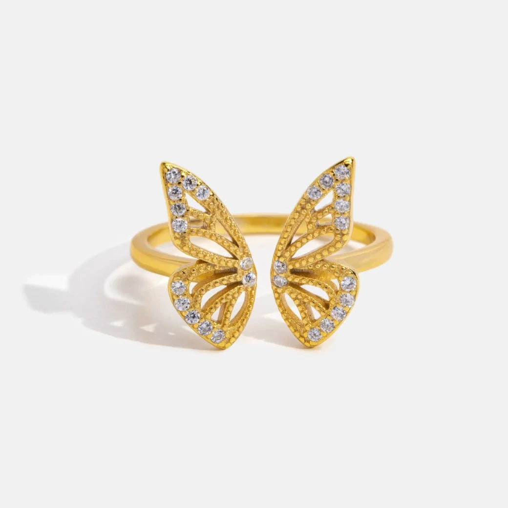 Adjustable Butterfly Ring in Dazzling Gold with Sparkling Zircons