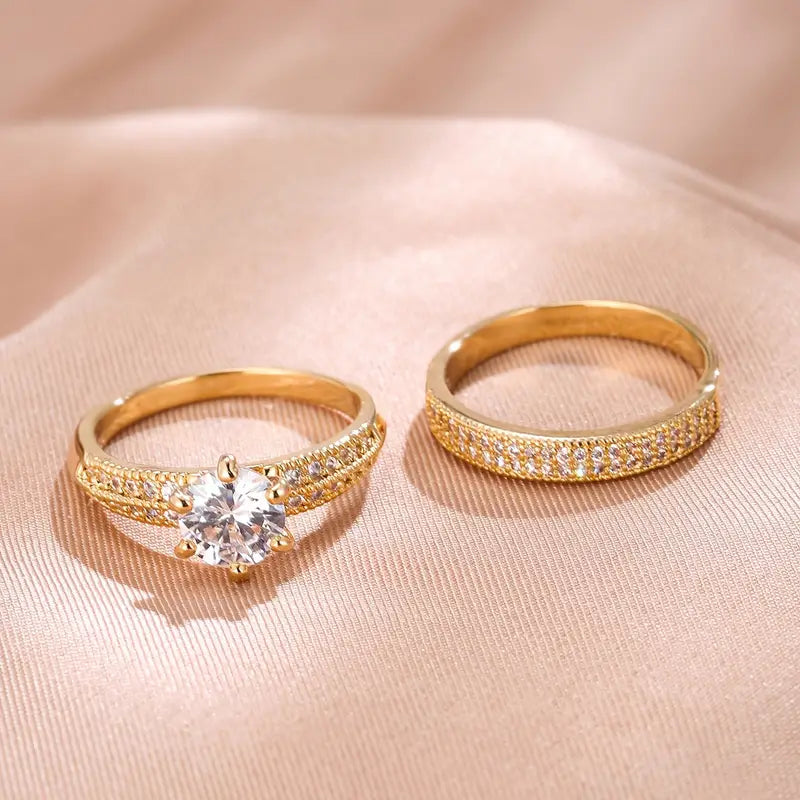 18K Gold Zirconia Eternity Rings Set