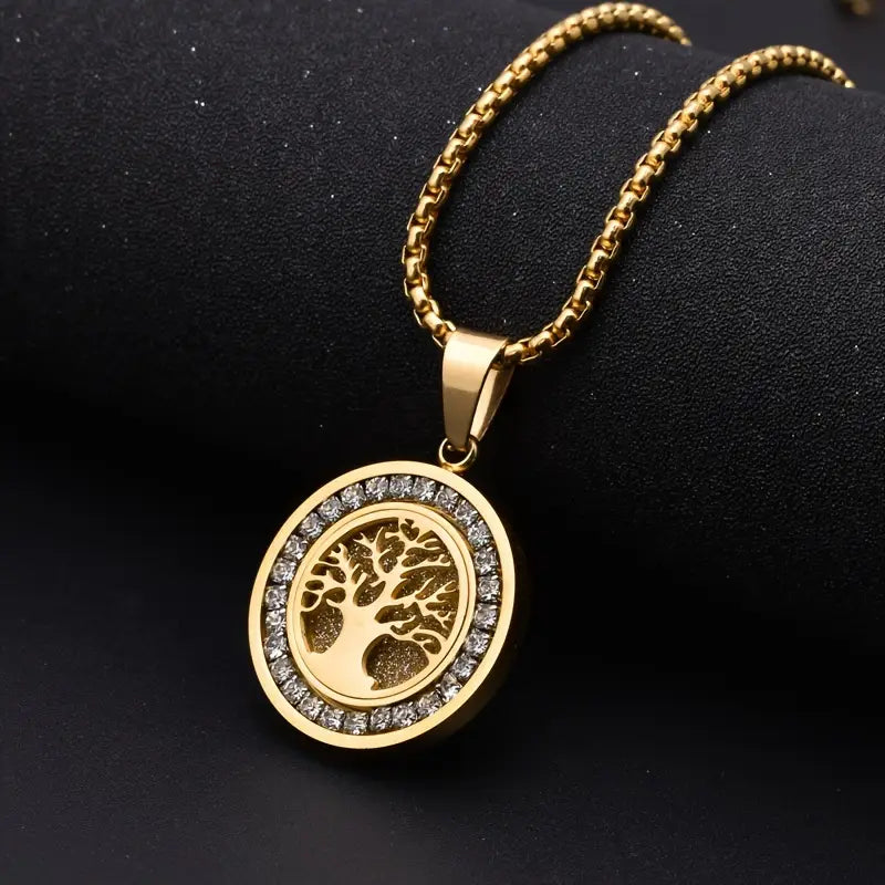 Luxuriously Goldtone Tree Of Life Necklace Zirconia