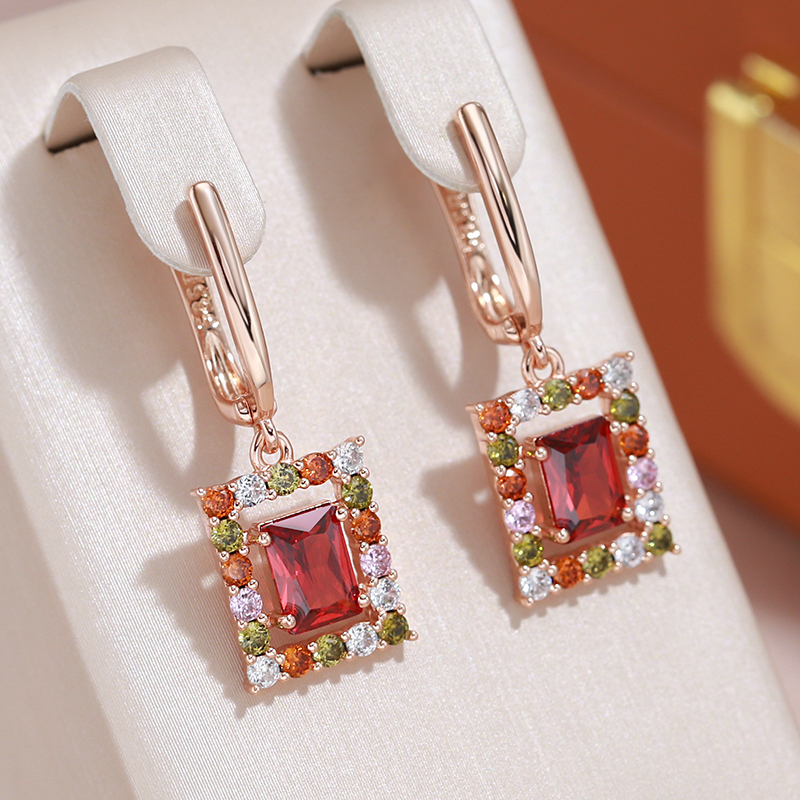 Elegant red and gold cubic crystal earrings