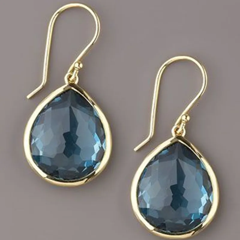 Blue Crystal Earrings with Gold Drop