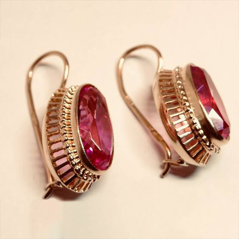 Vintage rose gold red crystal earrings
