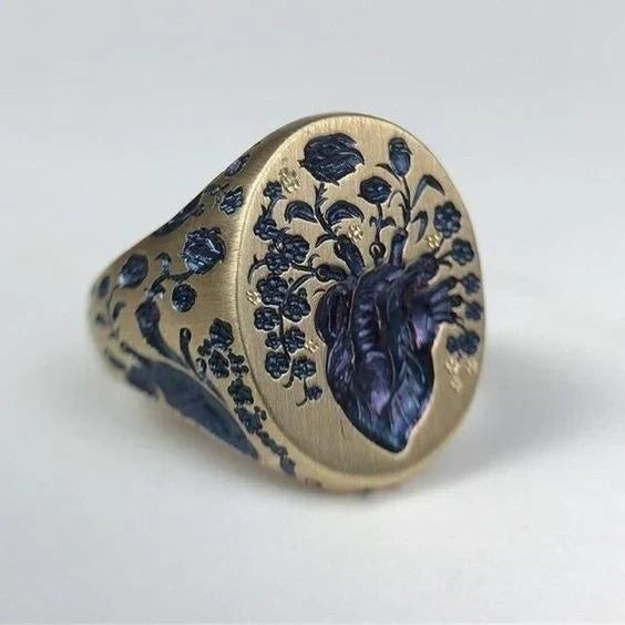 Vintage Gold Ring Blue Flower