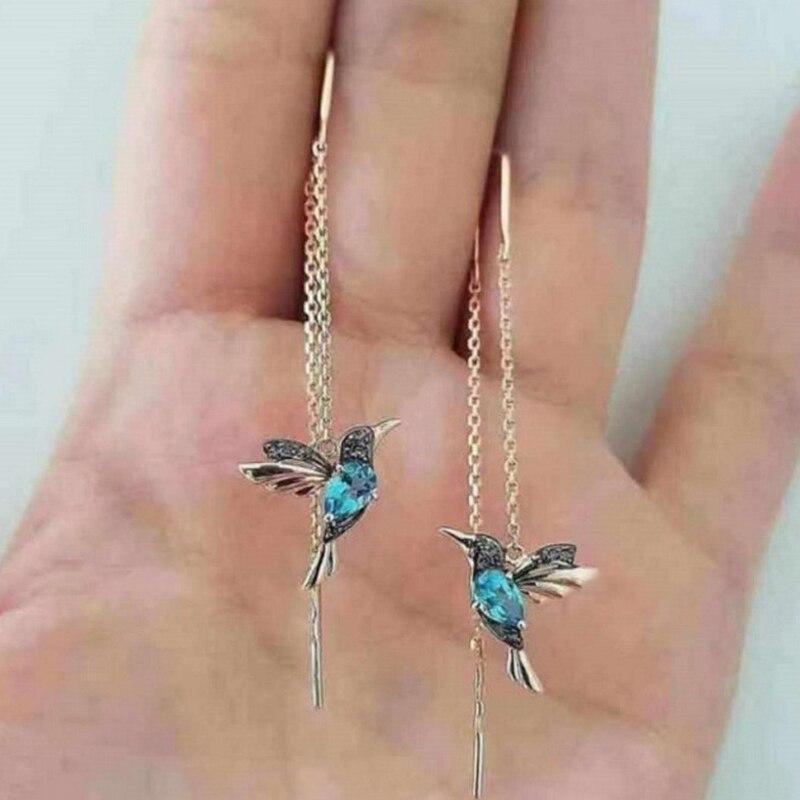 Hummingbird enamel and zirconium earrings
