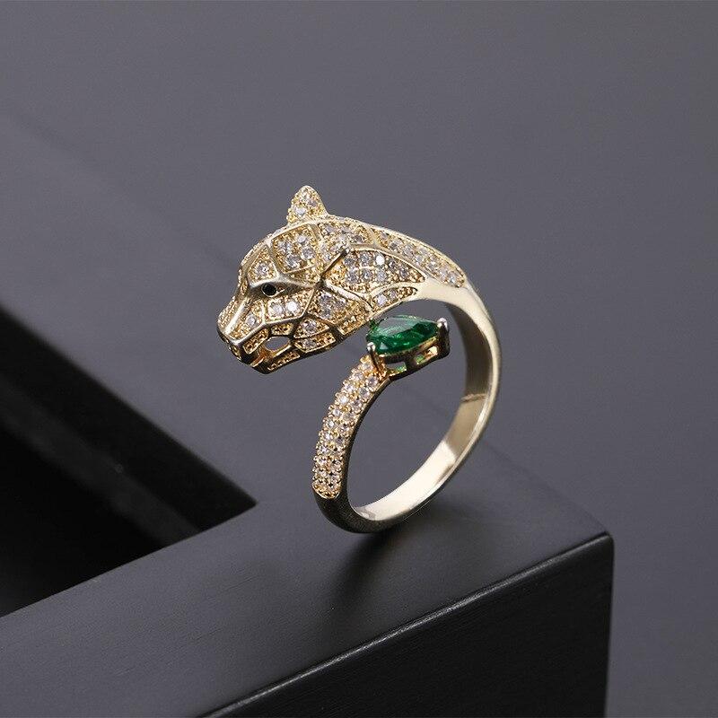 Adjustable Leopard Design Ring with Full Zircon Sparkle
