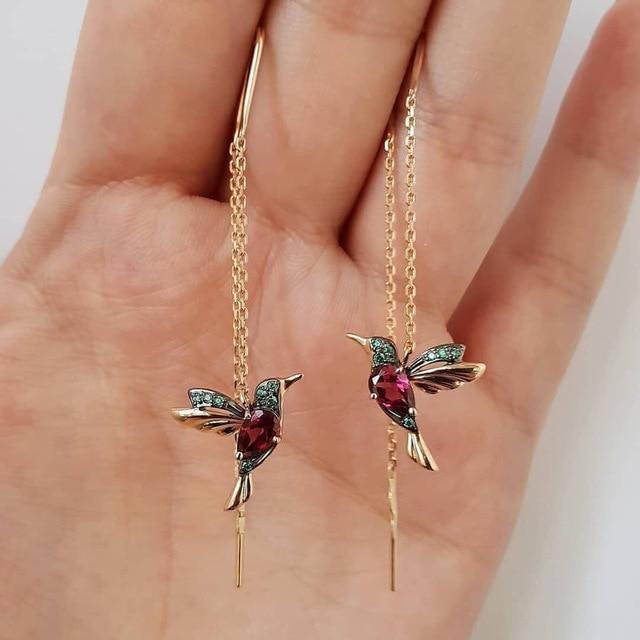Hummingbird enamel and zirconium earrings